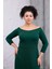 Kadın Yeşil Kayık Yaka Truvakar Kol Kuplu Büyük Beden Esnek Elbise 5