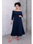 Kadın Lacivert Kayık Yaka Truvakar Kol Kuplu Büyük Beden Esnek Elbise 1