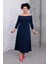 Kadın Lacivert Kayık Yaka Truvakar Kol Kuplu Büyük Beden Esnek Elbise 2