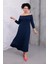 Kadın Lacivert Kayık Yaka Truvakar Kol Kuplu Büyük Beden Esnek Elbise 3