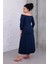 Kadın Lacivert Kayık Yaka Truvakar Kol Kuplu Büyük Beden Esnek Elbise 6