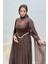 Nual Pelerinli Taş Işlemeli Tesettür Abiye- Acı Kahve 4