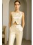 Asimetrik Saten Büstiyer Gold Düğmeli Crop Model Sade Şık Büsiyer 2