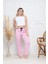 Kadife Pijama Altı Pembe Üzerine Siyah Pontiye Desenli Q7013 3