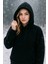 Peluş Kapüşonlu Kanguru Cepli Kadın Sweatshirt Siyah 1