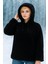 Peluş Kapüşonlu Kanguru Cepli Kadın Sweatshirt Siyah 2
