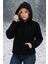 Peluş Kapüşonlu Kanguru Cepli Kadın Sweatshirt Siyah 3