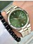 Analog Quartz Makina Gümüş Çelik Kordon Yeşil Kadran Erkek Kol Saati 3
