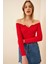 Büzgülü Yaka Crop Örme Bluz Gt LAH0002 Kırmızı 2