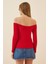 Büzgülü Yaka Crop Örme Bluz Gt LAH0002 Kırmızı 4