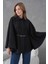 Kadın Siyah Kemerli Kaşe Panço – Oversize Modern Şıklık ve Rahat Yeni Sezon Dış Giyim 4