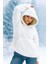 Peluş Kapüşonlu Kanguru Cepli Kadın Sweatshirt Beyaz 1