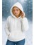Peluş Kapüşonlu Kanguru Cepli Kadın Sweatshirt Beyaz 2
