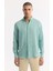 Erkek Mint Yeşil Düğmeli Yaka %100 Keten Comfort Fit Gömlek B002191 8