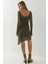 Kadın Kayık Yaka Asimetrik Dantel Mini Elbise Adaçayı Yeşili 4