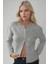 Kadın Bisiklet Yaka Yumuşak Dokulu Regular Fit Triko Hırka Gri 1