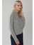 Kadın Bisiklet Yaka Yumuşak Dokulu Regular Fit Triko Hırka Gri 4