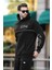 Siyah Kapüşonlu Şerit Detaylı Baskılı Erkek Sweatshirt 7091 1