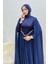 Nual Pelerinli Taş Işlemeli Tesettür Abiye- Lacivert 2