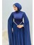 Nual Pelerinli Taş Işlemeli Tesettür Abiye- Lacivert 4