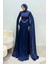 Nual Pelerinli Taş Işlemeli Tesettür Abiye- Lacivert 5