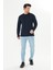 Erkek Pamuklu Bisiklet Yaka Uzun Kollu Tişört Lacivert 5020-L 2