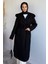 Bel Kuşaklı Iç Astarlı Kapüşonlu Tesettür Kaban P-00019495 3
