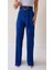 Piliseli Kemerli Şık Dökümlü Pantolon Mavi 7
