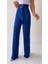 Piliseli Kemerli Şık Dökümlü Pantolon Mavi 8