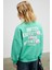 Prıence Kadın Yumuşak Kumaşlı Baskılı ve Havlu Patchlı Yuvarlak Yaka Yeşil Sweatshirt 3