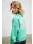 Prıence Kadın Yumuşak Kumaşlı Baskılı ve Havlu Patchlı Yuvarlak Yaka Yeşil Sweatshirt 4