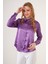3964 Hafif Dökümlü Saten Gömlek - Mor 3