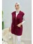 Hisel Fermuarlı Cepli Peluş Tesettür Yelek- Bordo Standart (36-42 Uyumlu) 4