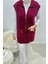 Hisel Fermuarlı Cepli Peluş Tesettür Yelek- Bordo Standart (36-42 Uyumlu) 6