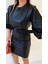 Balon Kol Kemerli Deri Elbise Siyah 2
