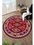 Kırmızı Etnik Kilim Desenli Dijital Baskılı Kaymaz Taban Yıkanabilir Yuvarlak Halı 1