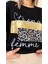Leopar Baskılı Femme Tişört Siyah Gold 3