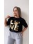 Love Varak Baskılı Tişört Siyah 5
