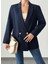 Pliseli Çift Düğme Oversize Ceket Lacivert 1