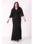 Kadın Siyah V Yaka Boncuklu Büyük Beden Abiye Elbise 5