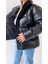 Şişme Geniş Yaka Deri Mont Siyah 4