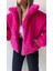 Gold Fermuarlı Kısa Peluş Mont Fuşya 7
