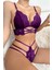 Kadın Mor Dantel Cut-Out Detaylı Şık Sütyen ve Külot Takımı 2