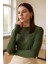 Kadın Haki Yeşili Parmak Detaylı Esnek Uzun Kollu Body 1