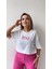 Taşlı Me Yazılı Tişört Ekru Pembe 7