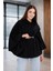 Kadın Siyah Kemer Detaylı Kaşe Panço Oversize 1