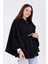 Kadın Siyah Kemer Detaylı Kaşe Panço Oversize 6