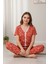 Kadın Turuncu Kalp Desenli Fiyonklu Kısa Kollu Uzun Pijama Takımı 2