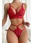 Kadın Kırmızı Cut-Out Büstiyerli Beli Çapraz Lastikli Külotlu Çamaşır Takımı 1