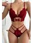 Kadın Bordo Dantel Cut-Out Detaylı Şık Sütyen ve Külot Takımı 4